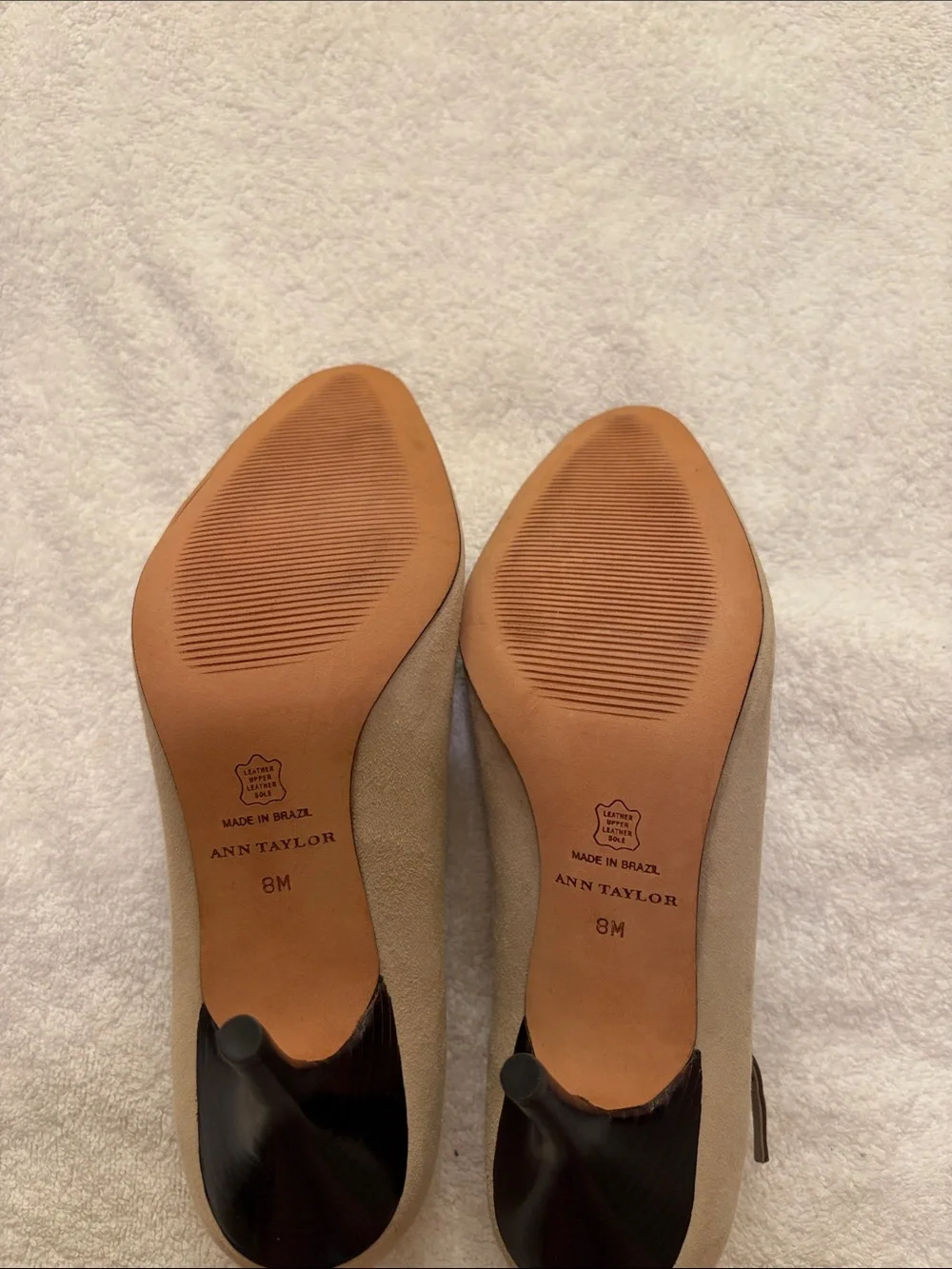 Ann Taylor Taupe Suede Pointed Mary Jane Heels